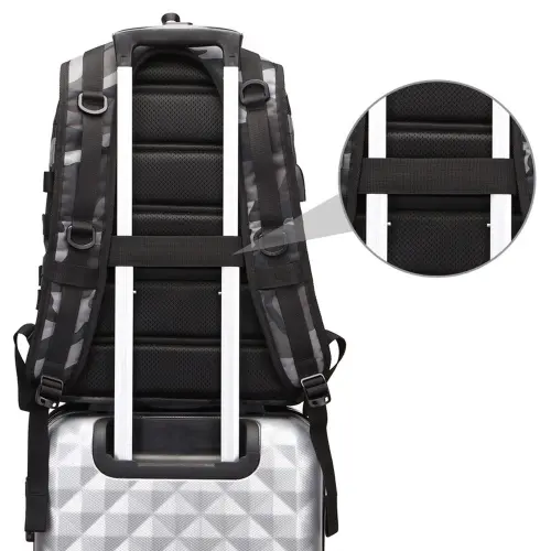 Camouflage tactical backpack 45-degree angle view – BEARKY BC33 military backpack